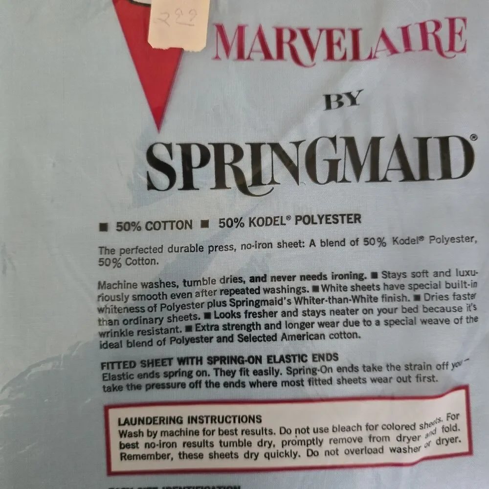Vintage Marvelaire Springmaid Twin Light Blue Sheet Set Pillowcases No Iron USA